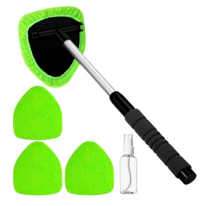 Car Windscreen Cleaning Tool 3 Reusable Microfibre Cloth Spray Bottle 180 Degree Rotatable Window Cleaner with Telescopic Handle