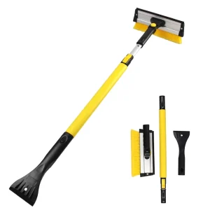 Car Windshield Snow Ice Remover Extendable Snow Brush Broom Multifunctional Ice Scraper with Comfort Ergonomic Foam Handle