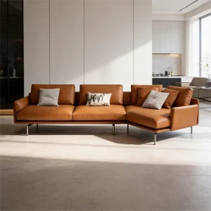 Caramel L-Shaped Modular Fabric Sofa with Metal Legs