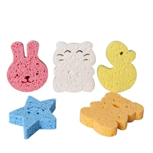Cartoon Animal Pattern Wood Pulp Sponge Scrubber Kitchen Cleaning Wet Dry Dual Use Scouring Pad Block Good Water Absorption