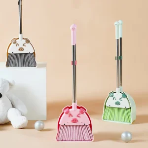 Cartoon Mini Broom Dustpan Set with Long Handle Telescopic Cleaning Floor Mop for Children Soft Bristles Modern Style Portable