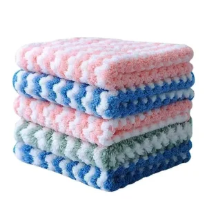 Cationic Coral Fleece Kitchen Towel Oil free Water Wavy Dish Washing Hand Towel Household Napkins and Tableware Cleaning Cloths