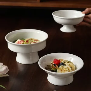 Ceramic High-Footed Snack, Dessert, and Ice Cream Bowl for Household and Restaurant Serving