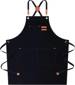 Chef Apron Bbq Apron for Women Men with Large Pockets Cotton Canvas Cross Back Water Repellent Work