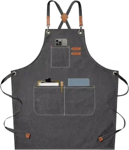 Chef Apron for Men and Women with Large Pockets Cotton Canvas Cross Back Heavy Adjustable Work Apron Sizes M to XXL