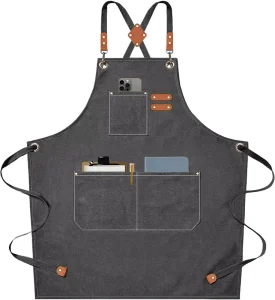 Chef Aprons for Men Women with Large Pockets Cotton Canvas Cross Back Heavy Duty Adjustable Work Apron BBQ Accessories