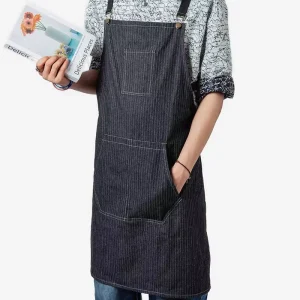 Chef Cotton Canvas Reusable Cross Back Unisex Sleeveless Apron Pockets Black Long Eco Friendly Commercial Kitchen Bar