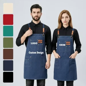 Chef Uniform Bib Kitchen Apron Heavy Duty Canvas Oil Resistant Machine Washable Mens Work Apron Pockets for Cooking