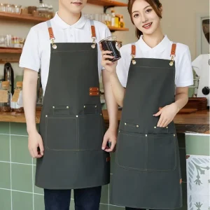 Chef’s Kitchen Apron Used by Restaurant Milk Tea Shop and Café Waiters with Custom logo Printed Canvas Waist Apron