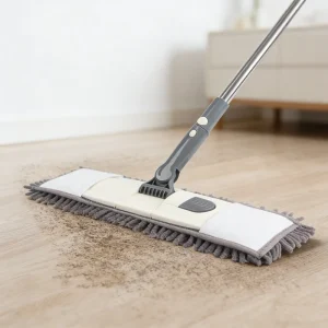 Chenille Flat Mop with Long Handle Eco Friendly Thickened Electrostatic Removal of Pet Hair Floor Cleaning