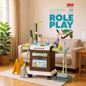 Children’s Plastic Pretend Cleaning Kit with Maintenance Tools, Storage Cart, and Medical Trolley Toys for Ages 4-6