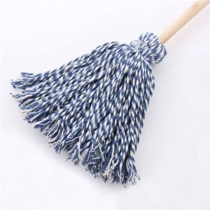China Factory Sales Household Items Cleaning Accessories Clean Tools White and Blue Cotton Microfiber Mop With Wooden Handle