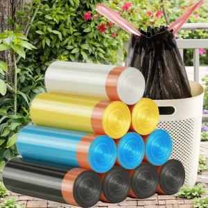 China Manufactory Biodegradable Trash Garbage Bags on Roll Compostable Bin Liners With Drawstring Waste Management