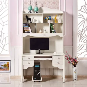 China Premium Durable White MDF Wood Computer Desk Drawer Executive Office Table Bookshelf Factory Price Home Study