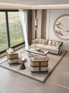 Chinese Living Room Sofa and Chair Set with Cushions