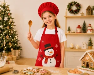 Christmas Children Apron Set Waterproof Polyester Chef Apron for Baking Cooking and DIY Crafts