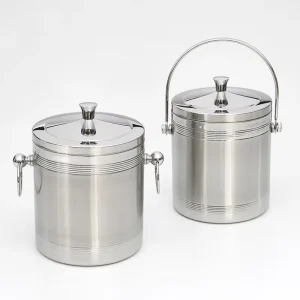 Classic Double Wall Insulated Stainless Steel Ice Bucket 1 1.4 2L Capacity Dual Handles Portable Design Lidded Wedding