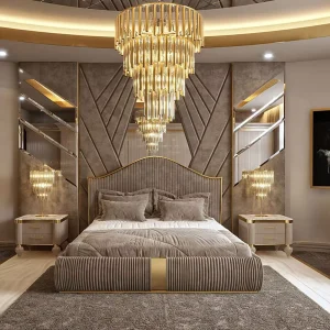 Classic Royal Villa Luxury Fabric Upholstered Bed Modern Bedroom Furniture Set Solid Wood Frame Double Full king Size Bed
