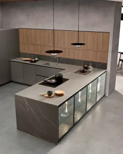 Classic Wooden and Glass Kitchen with Peninsula Practical and Functional Worry Free After sales Kitchen Cabinets