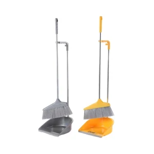 Cleaning Broom and Dustpan Set Long Handle Plastic Brooms Dustpans Office Home Kitchen Lobby Floor