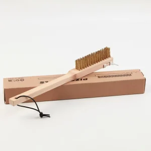 Cleaning Brush with Scraper Pizza Baking Tool Wood Handle Copper Wire Brush Oven Brass Brush