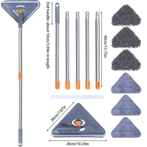 Cleaning Mop Adjustable Extendable Wall Cleaning Mop Retractable Microfiber Dry and Wet Glass Dust Cleaner with 6 Mop Head
