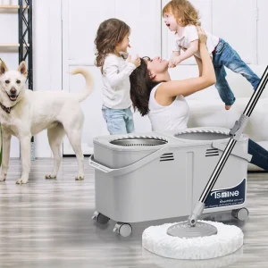 Cleaning Round Mop and Bucket with Wheel Set Separate Clean and Dirty Water Floor Wringing Spin 360 Rotating Mop and Bucket Set