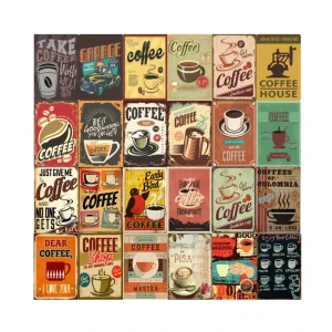 Coffee Menu Vintage Metal Plate Tin Sign 20cm x 30cm Retro Wall Decor