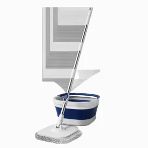Collapsible Spin Mop with Bucket Hands-Free Press Wring Mop Set for Wet & Dry Household Floor Cleaning