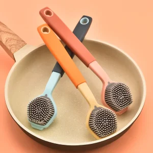Color Blocked Household Cleaning Brush Soft Brush Head Long Handle Kitchen Dish Pot Stain Remover Washing Brush