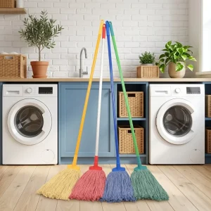 Color Coded Heavy Duty Absorbent Cotton with Matching Grip Connector String Mop Set of 4 for Hotel Hospital Commercial Cleaning