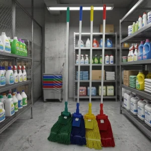 Color Coded Heavy Duty Super Absorbent Cotton String with Matching Handle Mop Set of 4 for Hotel Hospital Commercial Cleaning
