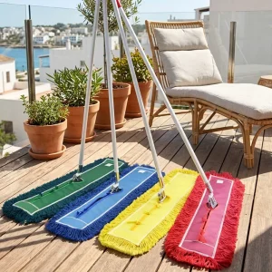 Color-Coded Swivel Cotton Yarn with White Trim Metal Handle Dust Mop Set of 4 for Hotel Hospital Commercial Floor Cleaning