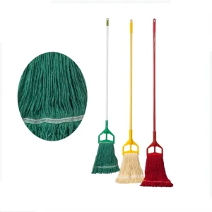 Colorful Cotton Yarn Mop Head Replacement Refill Heavy Duty Industry Wet Cleaning Mop with Plastic Frame & Iron Pole