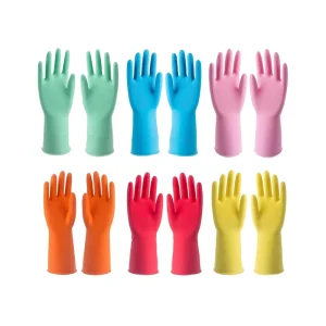 Colorful Durable Lightweight Waterproof Reusable Latex Rubber Gloves Medium Thickness Flocked Lined Beaded Cuff Non Slip