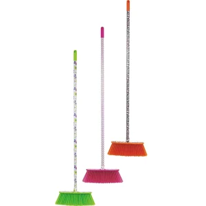 Colorful Plastic Hard Broom with Metal Handle Industrial Floor Cleaning Broom