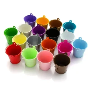 Colorful Small Pail Galvanized Tin Bucket with Handle, Candle Tin Box, Mini Metal Buckets, Garden Steel Plant Bucket