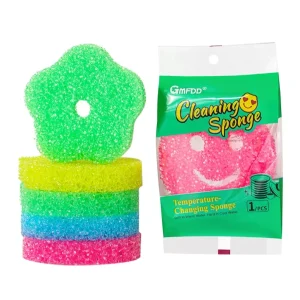 Colorful Smile Face Dish Washing Scrubber Temperature Control Sponges Scouring Pads for Deep Cleaning Kitchen Scratch Free