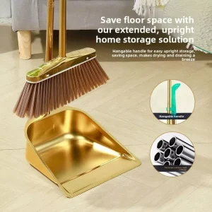 Combination Commercial Indoor Outdoor Gold Dustpan Garbage Shovel Thickened Stainless Steel Broom Household Set