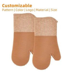 Comfort Grip Silicone Waterproof Baking Gloves Mitts Set OEM Thick Lining Oven Glove for Home Use Oven Mitt