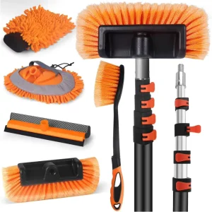 Commercial 12FT Telescopic Aluminum Extendable Car Cleaning Kit Soft Wash Brush Mop Squeegee Truck Bus RV Fleet Car Washing