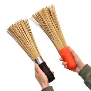 Commercial Bamboo Pot Scrubber with Wooden Handle Long Handle Beveled Brush for Hotel Restaurant Kitchen Use