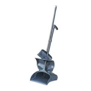 Commercial Black Windproof Dustpan and Broom Set with Soft PP Plastic Broom Head for Hotel Lobby Dust Collection
