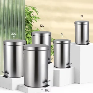 Commercial Circular Bathroom Toilet Kitchen Hotel Office Stainless Steel Trash Can Round Shape Pedal Waste Bin