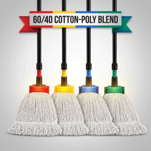 Commercial Cotton Wet Mop 60/40 Poly Blend Loop-End 135cm Handle OEM Industrial Janitorial Floor Mop