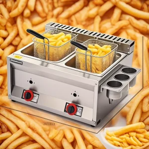 Commercial Gas Fryer, 2-Tank 2-Basket, with Oil Filter