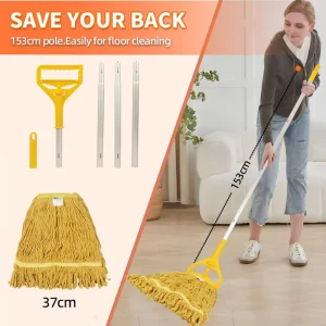 Commercial Heavy Duty Eco Friendly 4 Section Spliced Long Handle Aluminum Pole Wet Kentucky Mop