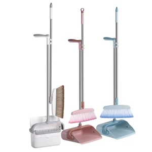 Commercial Hotel Cleaning Kit with Compact Plastic Broom and Dustpan for Pet Hair Collection