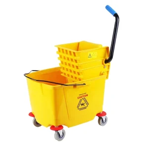 Commercial Industrial 36L Plastic Rolling Mop Bucket with Wheels Handle Side Press Wringer Trolley Cleaning Vehicle