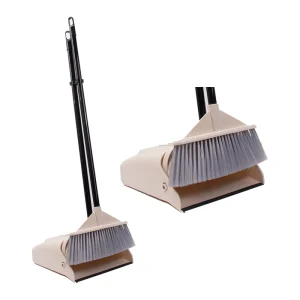 Commercial Industrial Heavy-Duty Broom and Dustpan Set with Long Handle Light Weight Plastic Poles Stand Upright Dustpans
